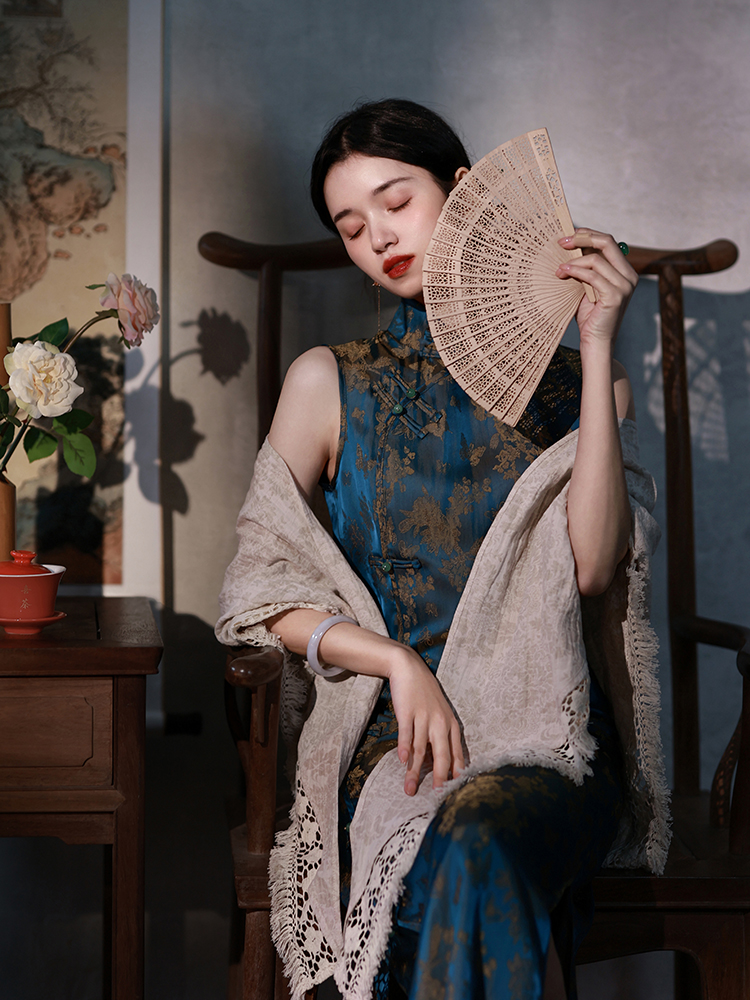 枕梦村庄 冷香 新中式国风改良复古提花收腰无袖高级感旗袍连衣裙 - 图2