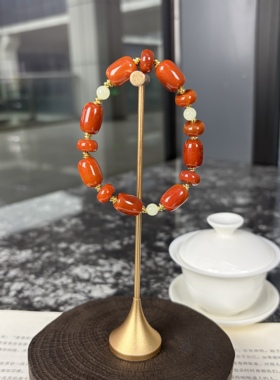 烤色红玛瑙鼓珠单圈手串 女款手链流行时尚饰品 TY2846