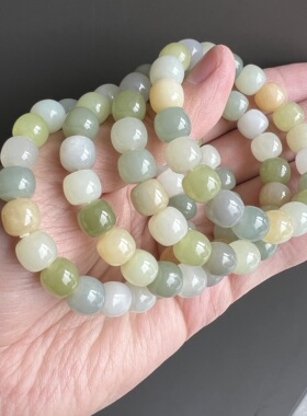 天然精品多宝和田玉老型珠单圈手链 约10*9mm 玉石手串 T115