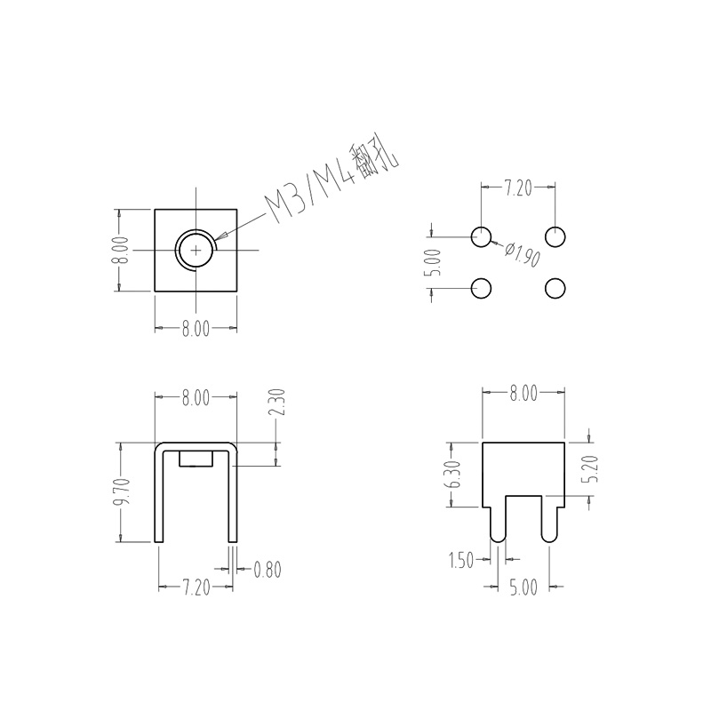 PCB-11四脚焊接固定柱 螺钉式PC板接线端子 M3M4基板五金四脚插脚