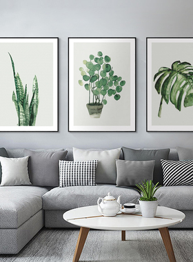 小清新风植物沙发背景墙装饰画