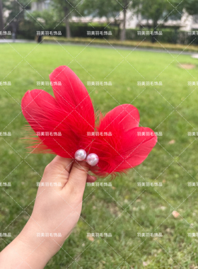 女童夏超仙白色羽毛珍珠发夹精美气质搭配裙子发饰氛围感手作头饰