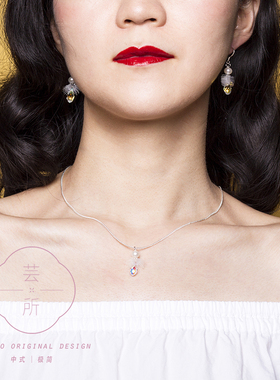 原创白色水晶短款银项链