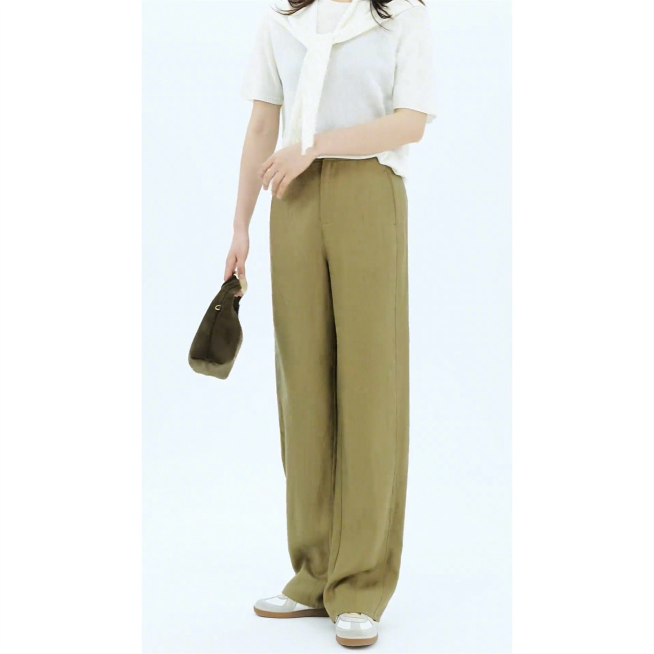 天丝亚麻窄版阔腿裤女2026夏季新款高腰垂感宽松松弛休闲麻料裤子