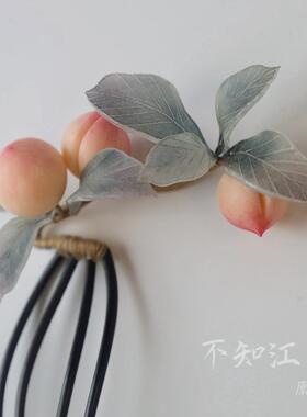蟠桃宴 桃子仿真发簪绿檀木发梳步摇高级感百搭粉色古风汉服发饰