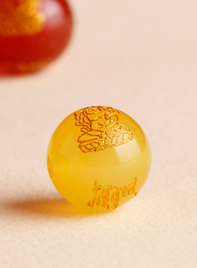 天然玛瑙刻字五路财神珠子