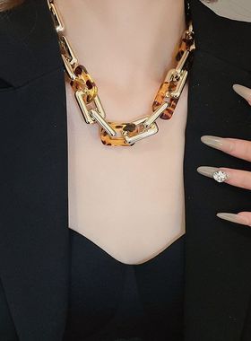 欧美夸张几何花纹项链轻奢高级感锁骨链女个性时尚项饰设计感小众