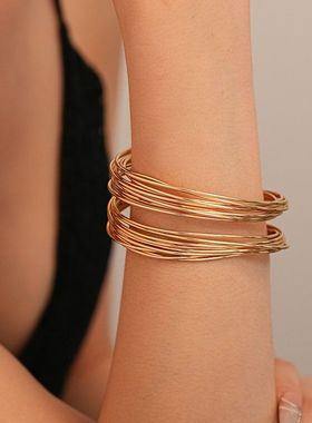 欧美个性圆形几何树叶开口手镯