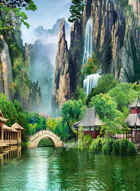 山水风景天宫仙境无活物堂口挂画