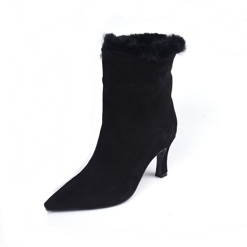 羊反皮 ZUSE 两穿秋冬季中低跟尖头大毛细跟加绒中筒裸靴瘦瘦短靴,淘宝优惠券,粉丝福利购,淘宝优惠卷