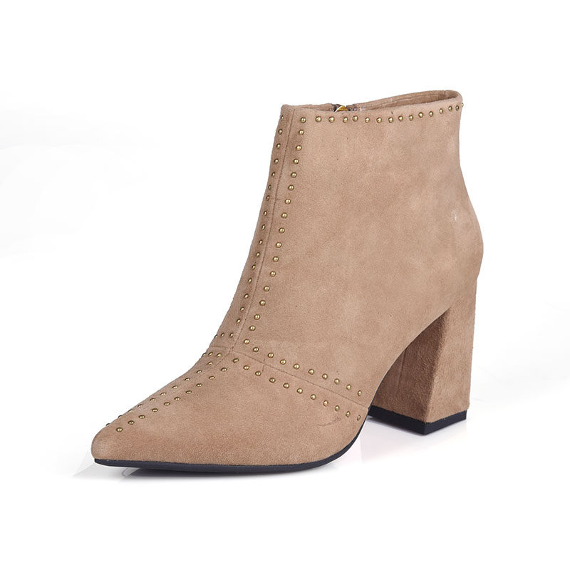 牛皮Diduo专柜 小码中低跟高跟鞋秋冬性感铆钉短靴女灰色黑及踝靴,淘宝优惠券,粉丝福利购,淘宝优惠卷