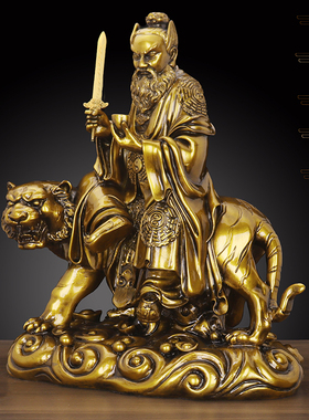 骑虎张天师神像摆件带天眼供奉铜佛像张道陵天师镇宅家用客厅店铺