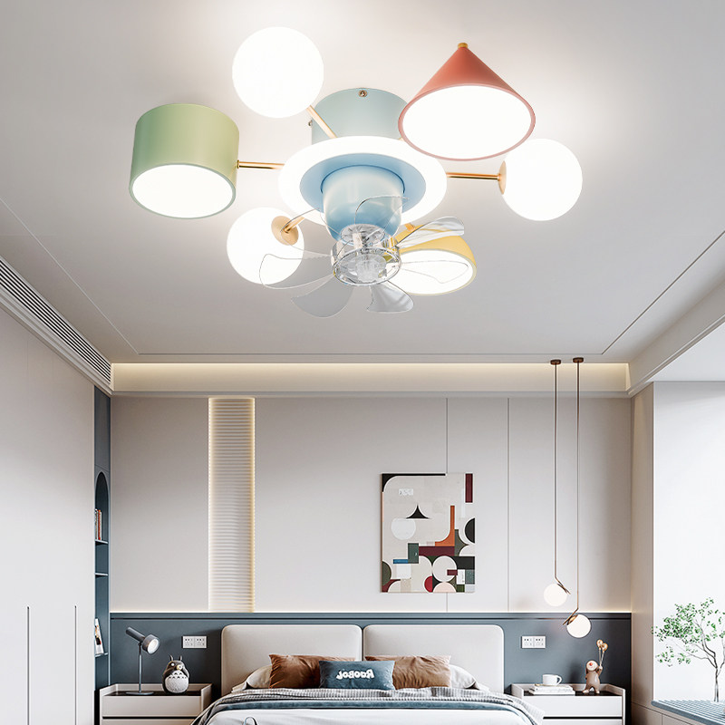 护眼儿童房360度旋转风扇灯卡通创意个性星空卧室离线语音积木灯,淘宝优惠券,粉丝福利购,淘宝优惠卷