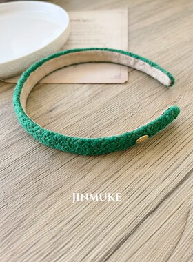 小香风针织粗花毛呢料小金牌发箍