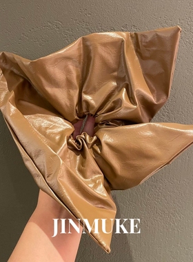 JINMUKE韩国进口法式复古皮质方形大肠发圈高级感方巾发绳肠圈新