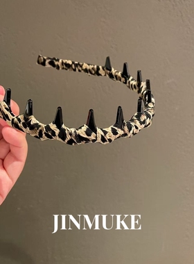 JINMUKE韩国进口发饰带齿波浪发箍女洗脸防滑发卡高颅顶头箍豹纹