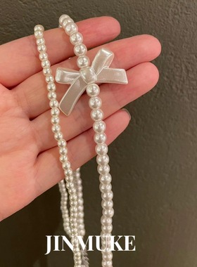 JINMUKE韩国进口首饰品东大门串珠蝴蝶结长款项链毛衣链新品女