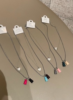 JINMUKE韩国饰品进口首饰品可爱小熊爱心项链锁骨链新品2023