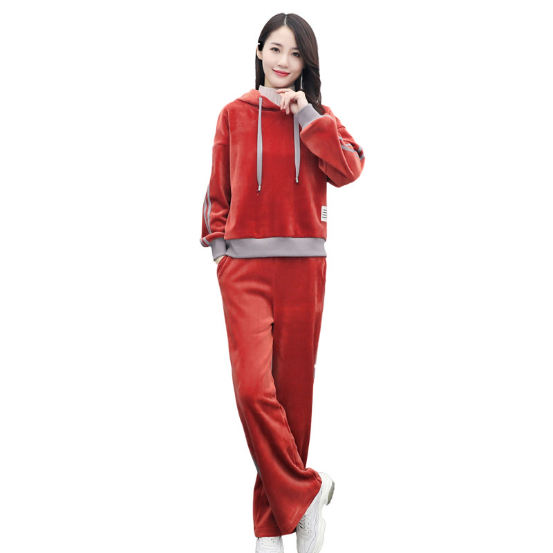 时尚金丝绒套装女秋冬新款加厚加绒韩版2025宽松连帽卫衣两件套潮,淘宝优惠券,粉丝福利购,淘宝优惠卷