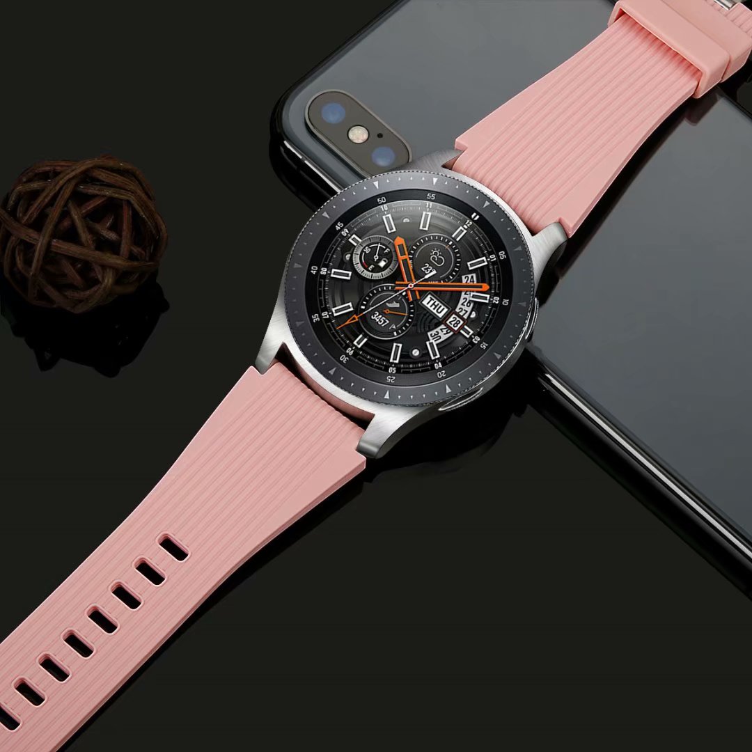 适用三星gear s3表带46mm Galaxy watch3纯色条纹硅胶手腕带45mm - 图1