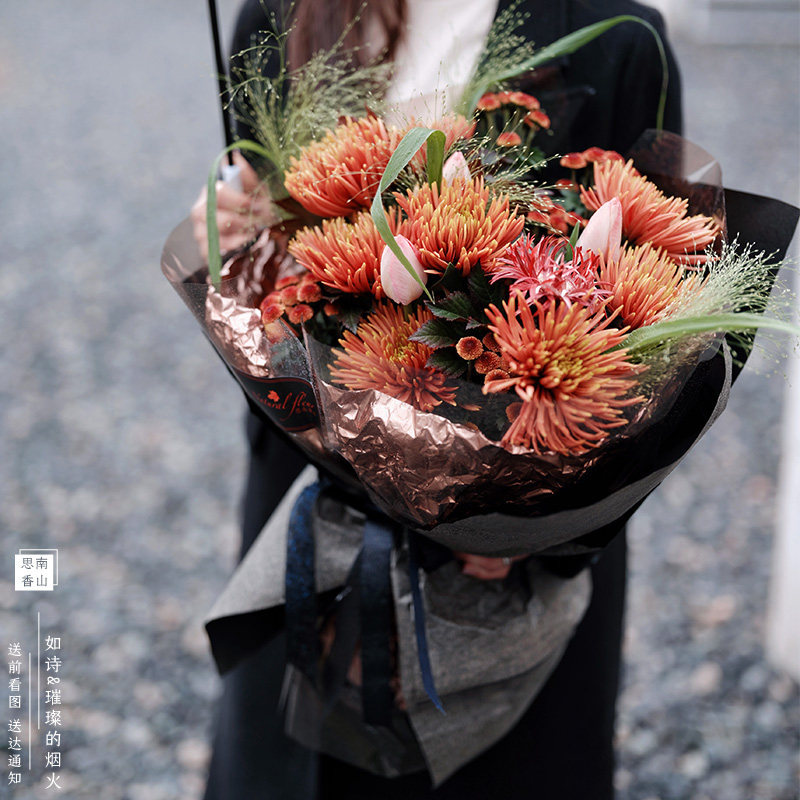 清明节鲜花菊花花束手提花篮黄白菊祭奠祭祀扫墓上海花店同城配送
