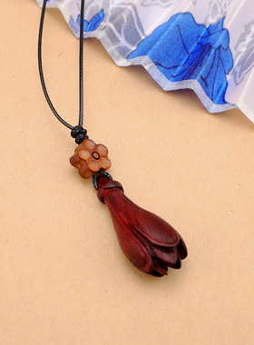 优雅精致木兰花项链长款紫檀木复古百搭毛衣链女文艺气质秋冬新款