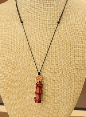 原创木质竹节项链檀木吊坠毛衣链长款男女民族风复古皮绳衣服挂饰