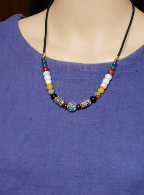 藏式菩提子玛瑙项链可调节