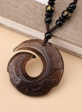 古风黑曜石吊坠项链百搭长款