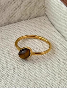 跨境凯旋门几何虎眼石钛钢戒指 欧美冷淡风个性复古镀18k金色指环