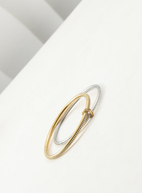 欧美时尚新款小众设计轻奢双环满钻手镯钛钢镀18k金手环女百搭