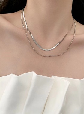 ins轻奢简约蛇骨链欧美风双层项链女小众网红潮流颈链钛钢配饰