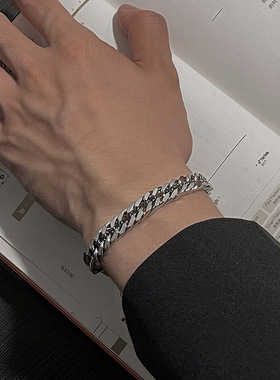 欧美时尚百搭嘻哈钛钢手链复古文艺潮男女银色手饰简约风不掉色