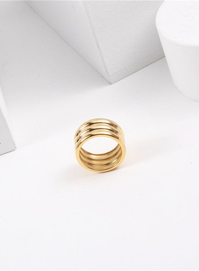 欧美时尚个性INS潮女夸张多圈食指戒指指环女士钛钢镀金饰品百搭