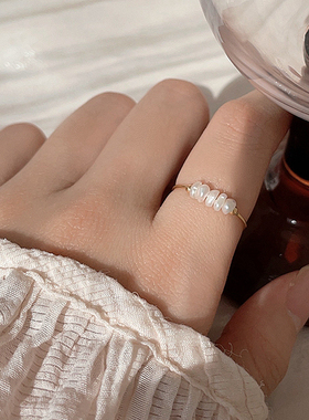 韩版淡水不规则珍珠钛钢戒指女生金色指环小众设计时尚气质百搭款