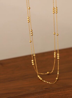 欧美小众冷淡风双层珠珠项链钛钢镀金叠戴时尚个性高级感锁骨链女