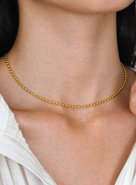 钛钢镀金橄榄小米珠3/5MM项链女士时尚小众叠戴基础锁骨链跨境