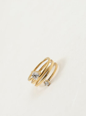 欧美时尚新款螺旋戒指圈桃心镶锆石指环钛钢镀18k金饰品百搭潮女