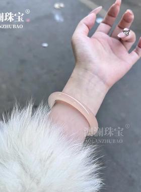 本命年冰种藕粉手镯阿富汗圆条粉色白嫩玉石少女镯子礼盒礼物