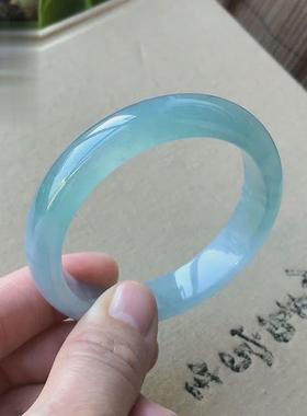 本命年玉镯天青冻少女款玉石冰种细条正圆扁条冰透美人镯子轻女士