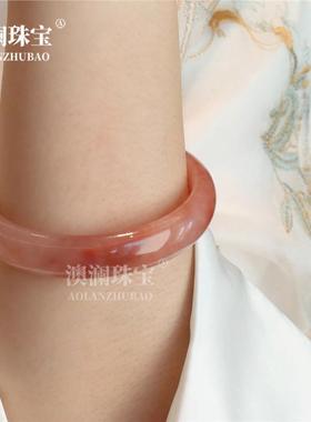 本命年丝玉桃花酿手镯粉色胖圆条手镯高级感美人镯飘花手镯礼物