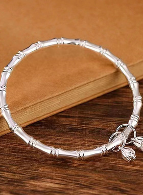 本命年银竹节手镯节节高升莲蓬莲子两世欢镯子新款礼物送女友礼物