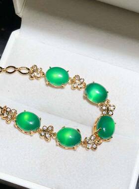 本命年绿色玉髓镶嵌蝴蝶手链女款高冰种玛瑙玉石手链精致幸运礼物