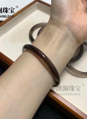 本命年冰曜石圆条手镯冰透黑耀石水晶手环玉镯子女款礼物