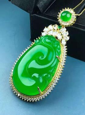 本命年银镶嵌绿玉髓如意吊坠挂件玉石手串礼物