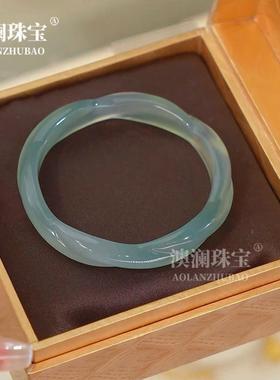 本命年油青玛瑙麻花手镯青绿色与玉髓绞花镯子远山黛女款玉镯礼物