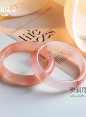本命年丝玉手镯俏色桃花酿扁条玉石镯子女款玉石饰品礼物