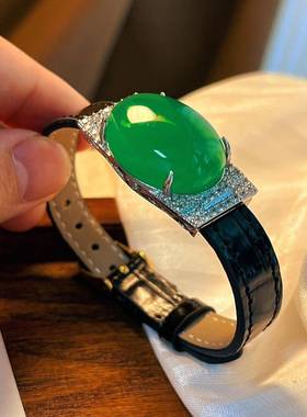 本命年冰种绿玉髓手表腕带圆形无事牌子男女款国风绿玉玛瑙手环手