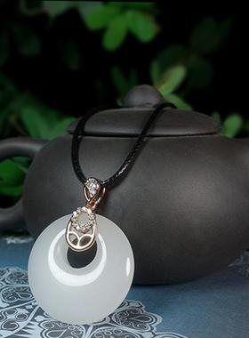 本命年新疆昆仑白玉丝玉平安扣吊坠男女情侣玉石项链毛衣链玉项链