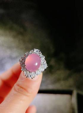 本命年巴西高冰绿玉髓女戒冰翠色绿玉髓重工镶嵌玉石戒指女款礼物